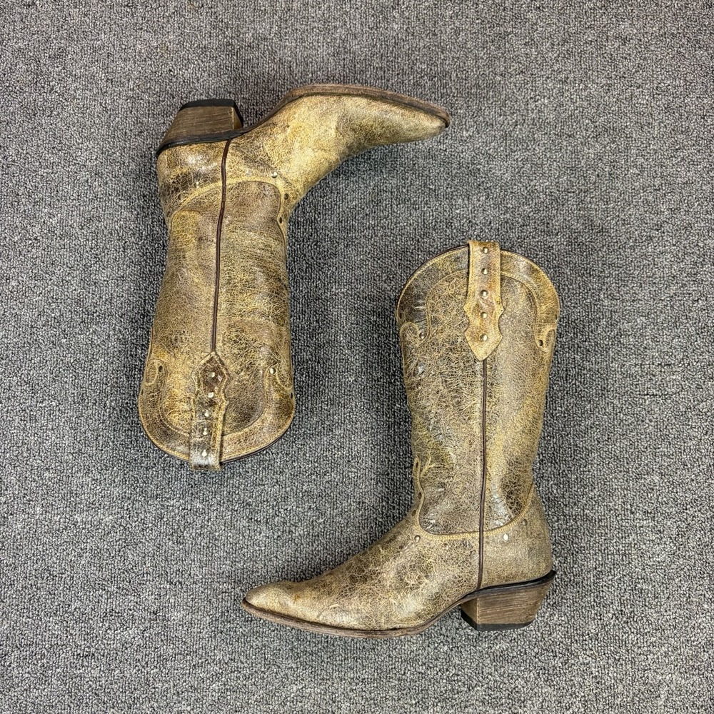 Gypsy Girl Distressed Brown Leather Studded‎ Cowboy Boots Womens Size 7